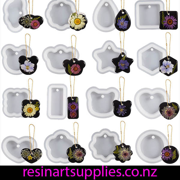Collection of resin molds with floral designs on a white background, featuring the brand 'resinartsupplies.co.nz'.