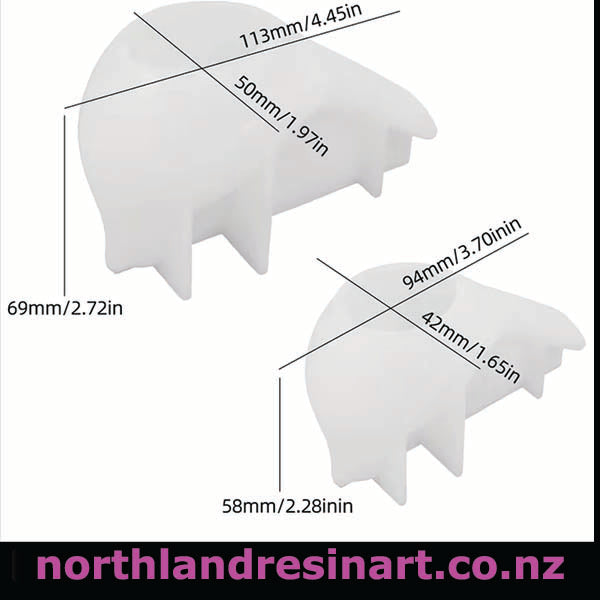 White resin mold with dimensions labeled on a white background, featuring the brand 'northlandresinart.co.nz'.