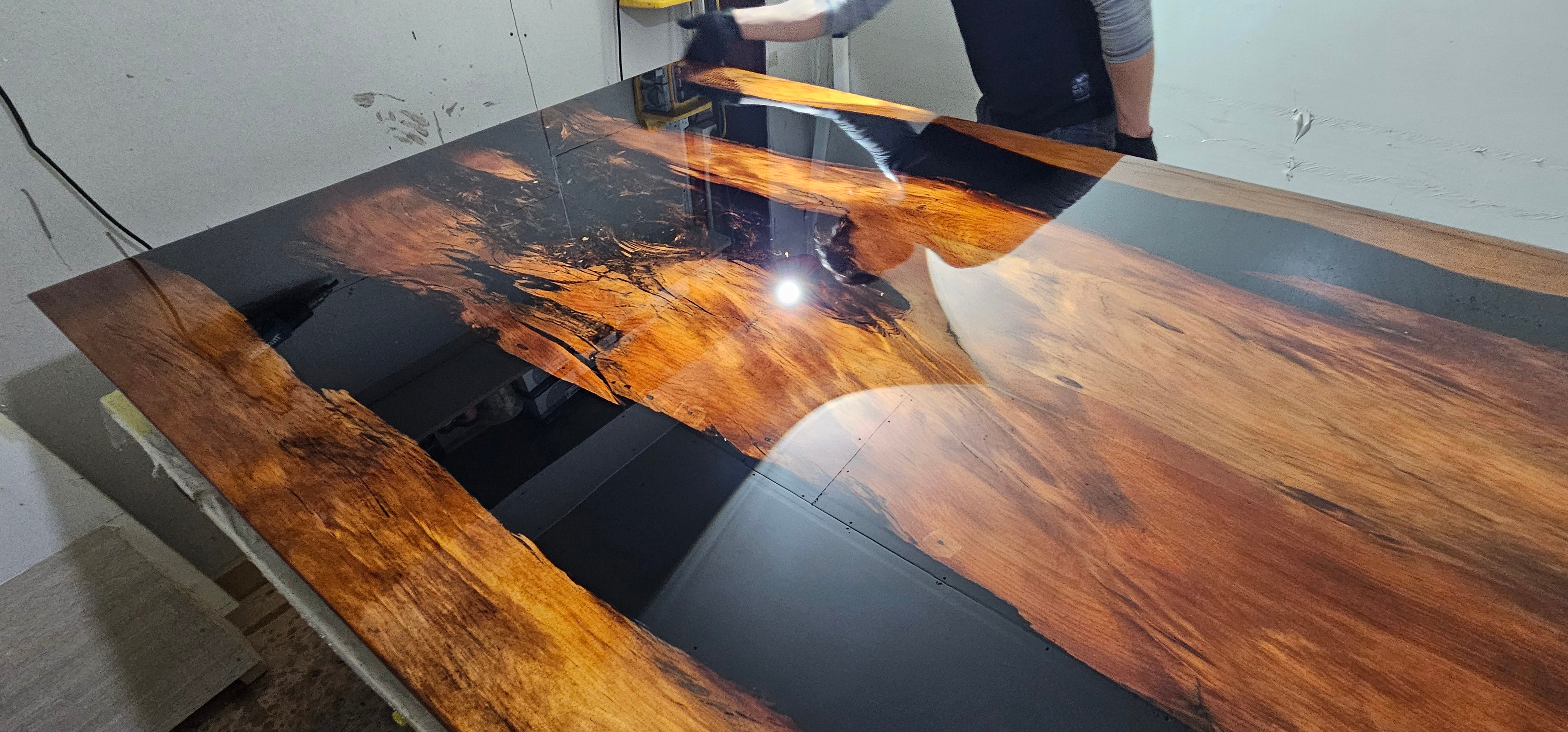oceancast epoxy deep pour resin in an river table.