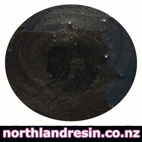 Black resin sample with 'northlandresin.co.nz' branding at the bottom.