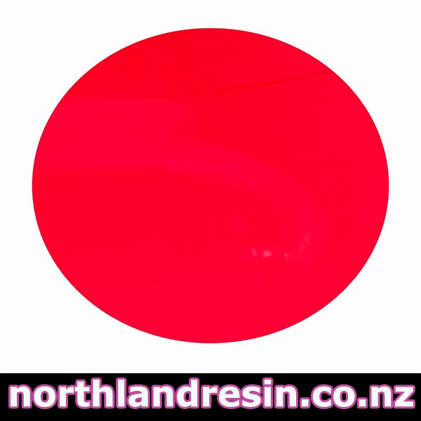Red circular object with 'northlandresin.co.nz' text at the bottom on a white background. This is a pic of watermelon fluro paste