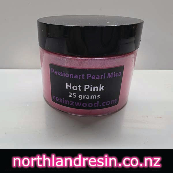 Jar of Passionart Pearl Mica Hot Pink on a white background with 'northlandresin.co.nz' text.