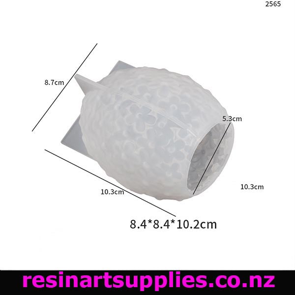 Resin mold for making egg-shaped items with dimensions labeled, brand 'resinartsupplies.co.nz' visible.