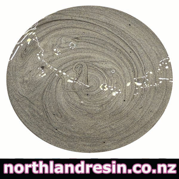 Round Pewter resin paste product with swirling pattern on a white background, featuring 'northlandresin.co.nz' text.