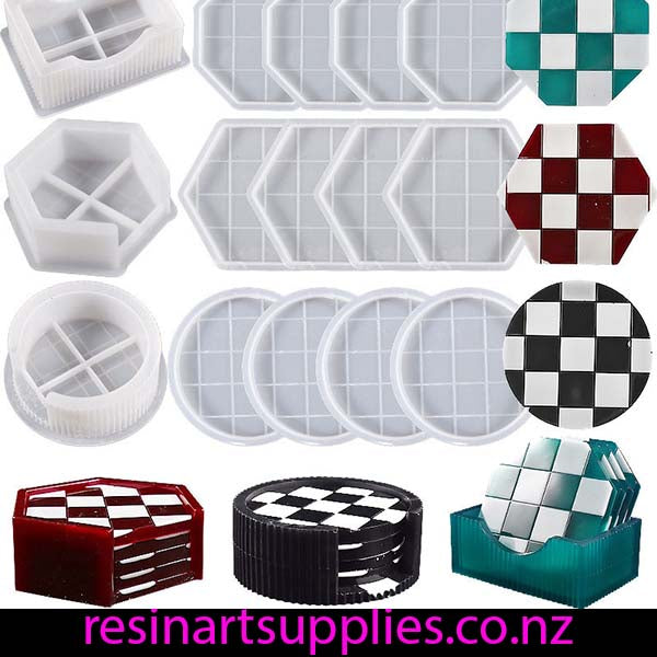 Image showing an collection of coaster moulds on white background.