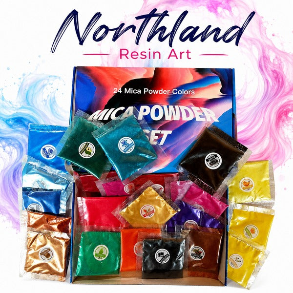24 Colour Mica Powder Set NZ for epoxy resin and resin art. Northland Resin Art 24 Colour Mica Powder Set NZ