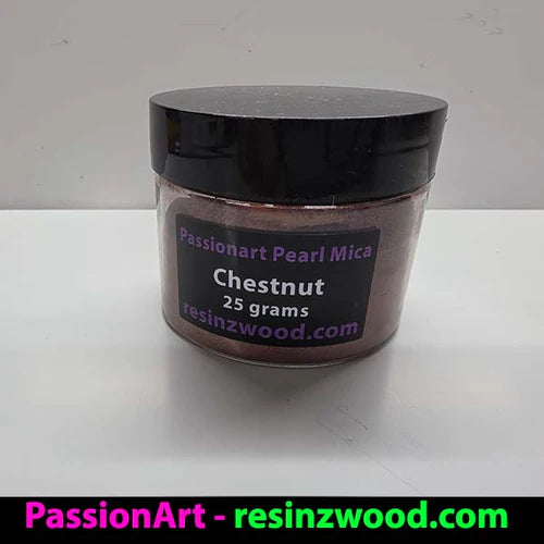 Jar of PassionArt Pearl Mica Chestnut on a white background