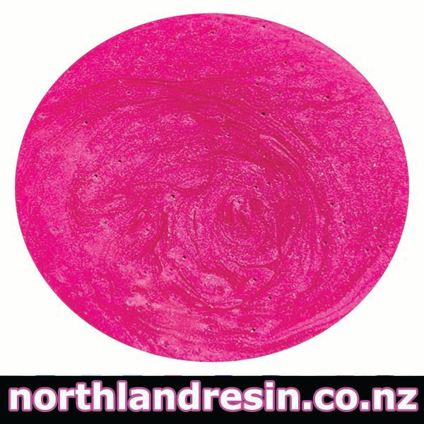 Pink resin sample with swirling pattern on a white background, featuring 'northlandresin.co.nz' text.