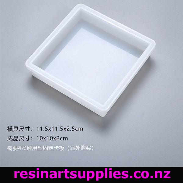 White rectangular silicone mold on a gray background with text and branding.