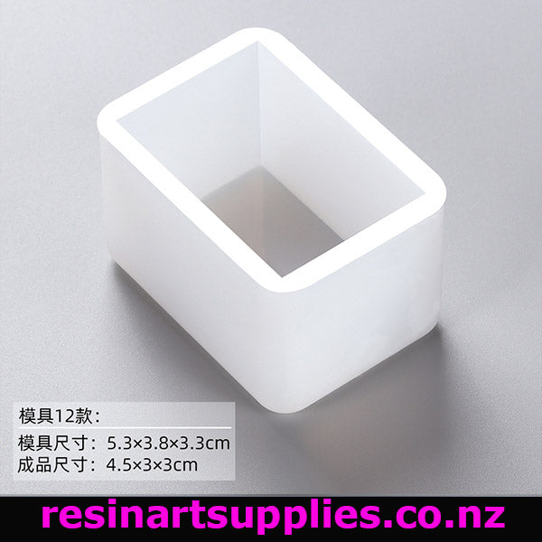 White rectangular mold on a gray background with text and 'resinartsupplies.co.nz' branding.