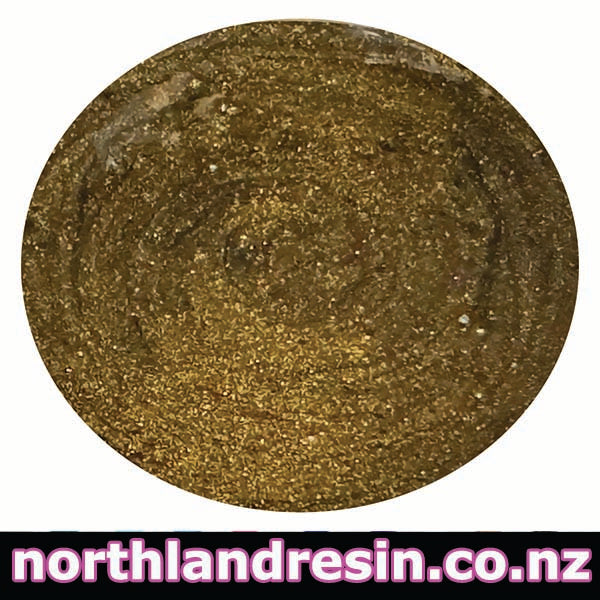 Close-up of a Gold-Ebony colour resin paste on a white background with 'northlandresin.co.nz' text.