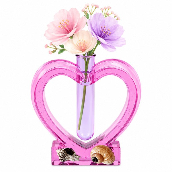 Heart shaped silicone resin vase mould with flower tube for epoxy resin art