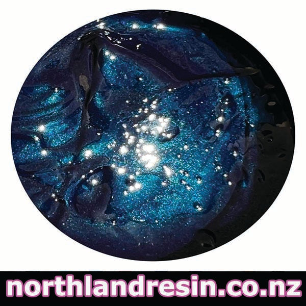 Blue Jacki Shimmer resin paste with 'northlandresin.co.nz' branding at the bottom.
