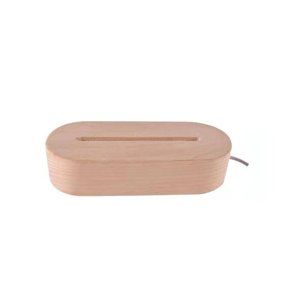 A LED  oval wooden box with a recessed slot on top, shown on a plain white background.
