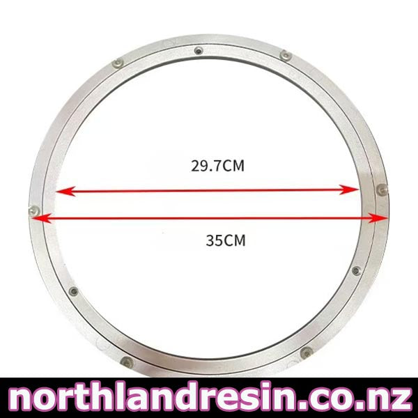 A circular silver metal ring or frame shown on a white background with red arrows and black text indicating dimensions 29.7CM and 35CM.