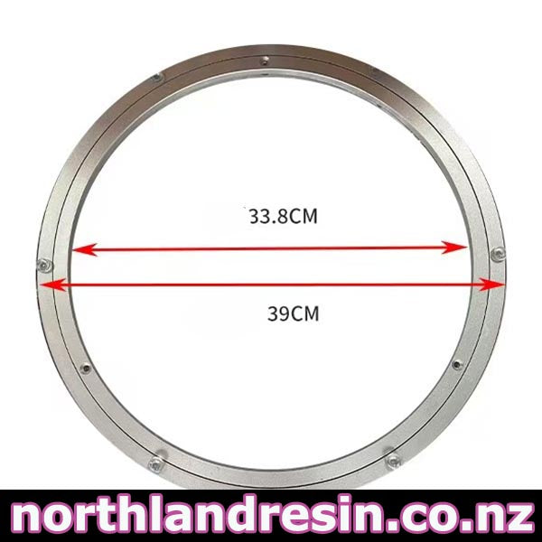 A circular metallic ring or frame component shown on a white background with red arrows and text indicating dimensions 33.8CM and 39CM.