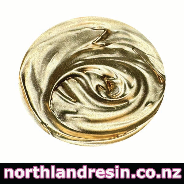 Molten- Gold swirled resin paste sample with 'northlandresin.co.nz' text at the bottom.