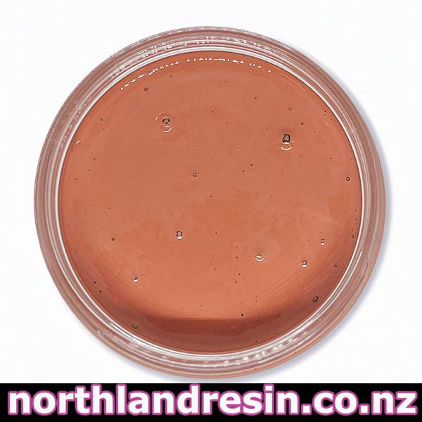 Brown resin in a clear container with 'northlandresin.co.nz' branding.