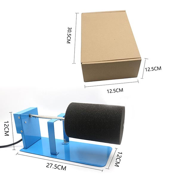 Measurement chart comparing a cardboard box, Double cup tuner,  with dimensions labeled.