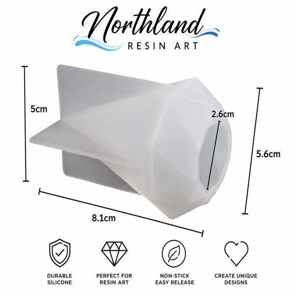A translucent white Northland Resin Art silicone mold with dimension markings showing 8.1cm length, 5cm width, and 2.