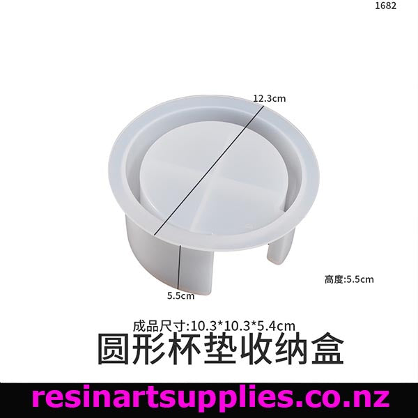 Measurement chart of a Silicone road coaster stand with dimensions labeled, featuring the brand 'resinartsupplies.co.nz'.