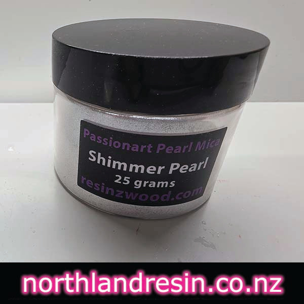 Jar of 'Passionart Pearl Micron Shimmer Pearl' on a white surface with a visible brand name.
