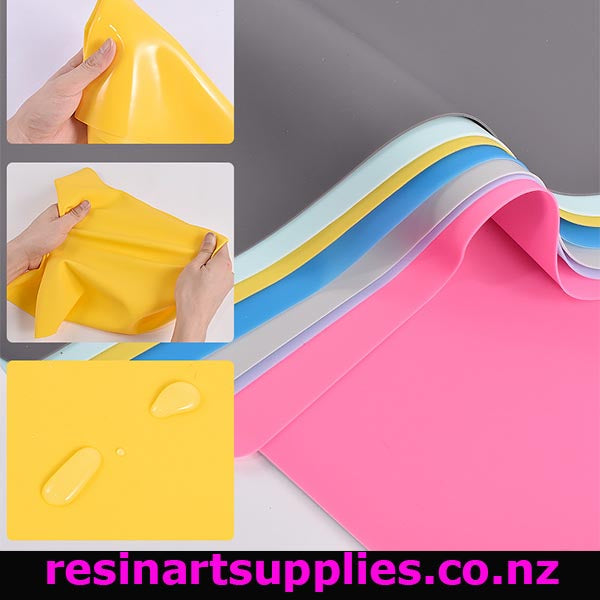Collage of colorful resin sheets with a hand holding yellow resin sheet, showing texture and color.