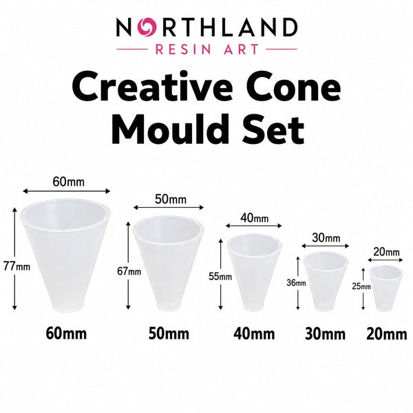 Creative Cone Mould Set | Northland Resin Art. Creative Cone Mould Set 20mm to 60mm silicone moulds for resin art