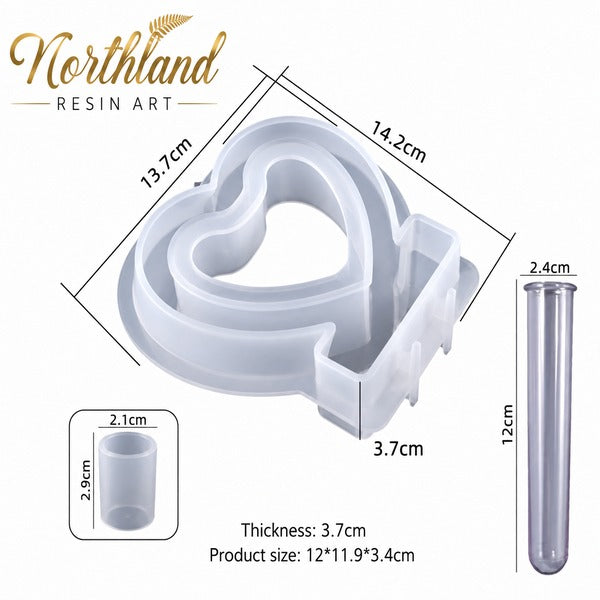 Heart Shaped Resin Vase Mould with Flower Tube