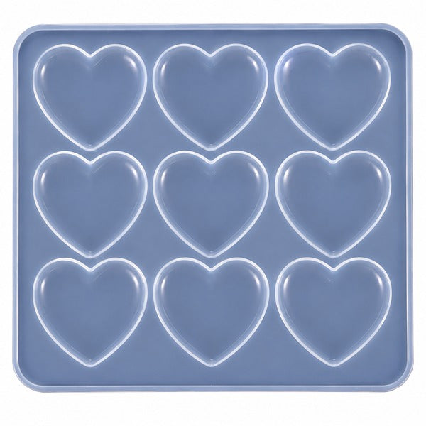 A square silicone mold tray with nine heart-shaped cavities, shown on a plain white background.