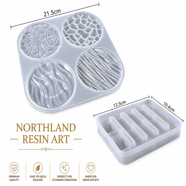 4-Cavity Silicone Resin Art Mould Set – Textured Coaster & Tray Moulds | Northland Resin Art NZ