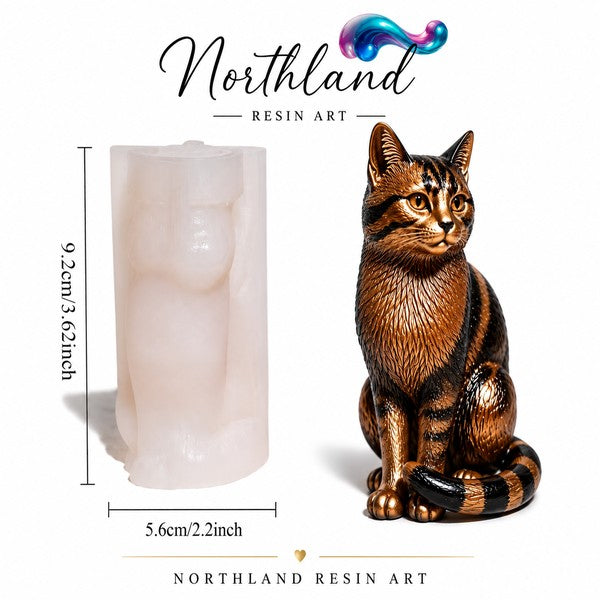 Roll Tail Cute House Cat silicone resin mould with bronze and black cat resin creation
