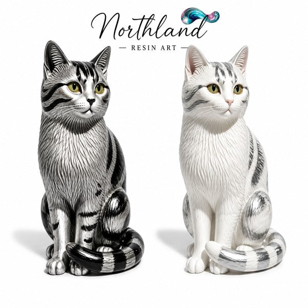 Roll Tail Cute House Cat silicone resin mould with black and silver cat resin creations by Northland Resin